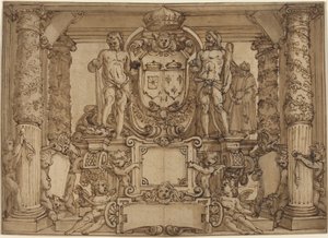 Architektoniczny projekt ściany na cześć Henryka IV, galijskiego Herkulesa autorstwa Antonio Tempesta or Agostino Ciampelli