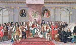 Jakub II (1633-1701) Otrzymanie gwaszu na papierze uczonych matematycznych Szpitala Chrystusa) (detal z 234983)