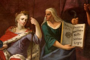 Królowa Anna jako Britannia, z prorokini, fragment z Salonu Królowej autorstwa Antonio Verrio