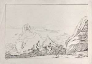 Górzysty krajobraz z dwoma mężczyznami na pierwszym planie, 1828. autorstwa Antonio Vianello