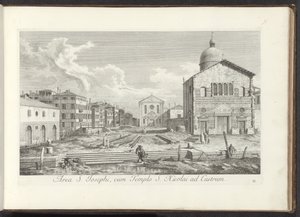 Gezicht op de Chiesa di San Giuseppe di Castello te Venetië Rejon św. Józefa, ze Świątynią św. Mikołaja na Zamku (tytuł na obiekcie) Gezichten op bugemenen en pleinen in Venetië (tytuł serii) Bardziej znane widoki Wenecji z obrazów Antoniusa Canal autorstwa Antonio Visentini