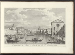 Gezicht op het Canal Grande, de Santa Maria di Nazareth en de San Simeone Piccolo te Venetië Perspektywa od Domu Świętego Krzyża do PP Discalceatos (tytuł na obiekcie) Najsłynniejsze widoki Wenecji z 38 paneli Antoniusa Canal, wydrukowane na mosiądzu przez autorstwa Antonio Visentini