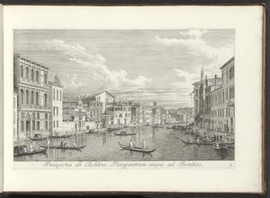 Gezicht op het Canal Grande en Palazzo Flangini te Venetië Widok z Domów Flanginos na Bembos (tytuł na obiekcie) Najsłynniejsze widoki Wenecji z 38 paneli Antoniusa Canal, wydrukowane na mosiądzu przez Antonio Vissentiniego, w trzech częściach autorstwa Antonio Visentini