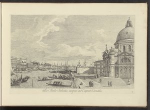 Gezicht op het Canal Grande en de Santa Maria della Salute te Venetië Od Domu Zbawienia do Głowy Kanału (tytuł na obiekcie) Najsłynniejsze widoki Wenecji z 38 paneli Antoniusa Canal, wydrukowane na mosiądzu przez Antonio Vissentiniego, w trzech częściach