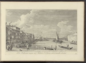 Gezicht op het Canal Grande en de kerk de Santa Chiara te Venetië Z pralni do Domu Św. Klary, gdzie kończy się Kanał (tytuł na obiekcie) Najsłynniejsze widoki Wenecji, z 38. paneli Kanału Antoniusza, wydrukowane na mosiądzu przez Antonio Vissentiniego w autorstwa Antonio Visentini