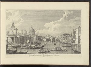 Gezicht op het Canal Grande te Venetië Głowica Kanału i Wejście do Miasta (tytuł na obiekcie) Najsłynniejsze widoki Wenecji z 38 paneli Antoniusa Canal, wydrukowane na mosiądzu przez Antonio Vissentiniego, podzielone na trzy części. część pierwsza (tytuł s