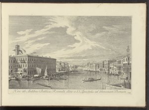 Gezicht op het Canal Grande te Venetië Stąd do domów publicznych Rivoalti, po drugiej stronie od SS. Apostołowie do Grimana House (tytuł na obiekcie) Najsłynniejsze widoki Wenecji z 38 paneli Antoniusa Canal, wydrukowane na mosiądzu przez Antonio Vissentin autorstwa Antonio Visentini