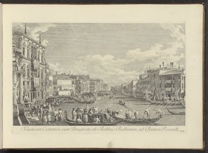 Gezicht op het Canal Grande te Venetië waar de Regata plaatsvindt Zawody morskie z widokiem z domów Balbore na most Rivoalti (tytuł na obiekcie) Bardziej znane widoki Wenecji, z 38 paneli Antonius Canal wydrukowanych na antenie przez Antonio autorstwa Antonio Visentini