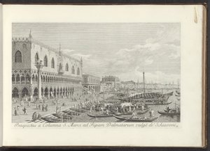 Hoek van het San Marcoplein met het Dogepaleis en de zuil met de Leeuw van Venetië Widok z kolumny św. Marka na brzeg Dalmacji vulgò de