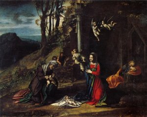 Włoski: Narodzenie ze świętymi Elżbietą i Janem Narodzenie ze świętymi Elżbietą i Janem Chrzcicielem autorstwa Antonio da Correggio