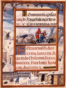 Miesiąc luty, miniatury z Godzinek Domu Manuela, 1517-38 (tempera na welinie) autorstwa Antonio de Hollanda