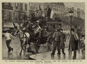 Pobór wojskowy w Paryżu, poborowi powracający z Rysunku Lota w Palais de L