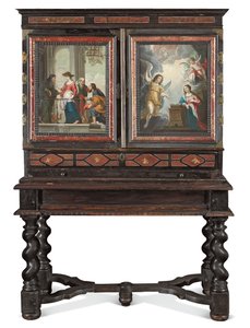 Szafka (metal złocony, pozłacany, szylkret, heban, kość słoniowa, ebonized i japaned wood z obrazami na miedzi) autorstwa Antwerp School