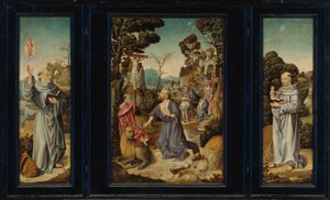 Tryptyk: Sceny z życia św. Hieronim, św. Antoni z Padwy, św. Bernard z Clairvaux autorstwa Antwerp School c. 1525 3