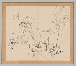 Podwójny Album Studiów Krajobrazowych wg Ikeno Taiga, t. 1 k. 8, XVIII w. autorstwa Aoki Shukuya