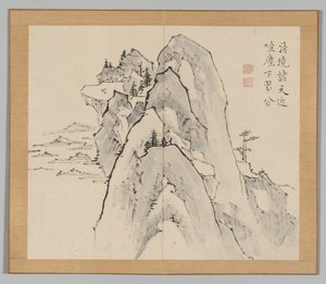 Podwójny Album Studiów Krajobrazowych wg Ikeno Taiga, t. 2 k. 33, XVIII w. autorstwa Aoki Shukuya