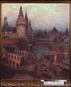 Moskwa w XVII wieku, Świt przy Bramie Zmartwychwstania - Obraz Appolinariego Mikhaylovicha Vasnetsova (1856-1933), olej na płótnie autorstwa Apollinari Mikhailovich Vasnetsov