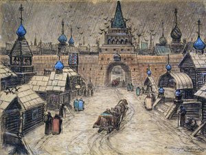 Stara Moskwa, 1908 (węgiel i toaleta na karcie) autorstwa Apollinari Mikhailovich Vasnetsov