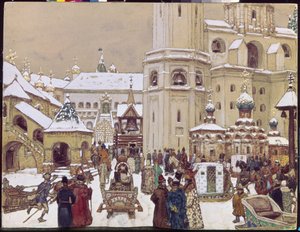 Umieść Iwana Wielkiego na Kremlu w XVII wieku. (Plac Katedralny, Moskwa). Praca Appolinariego Mikhaylovicha Vasnetsova (1856-1933), ołówek i akwarela na papierze autorstwa Apollinari Mikhailovich Vasnetsov