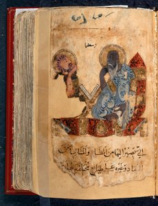 Lub 2784 fol.96 Arystoteles (384-322 pne) i Aleksander Wielki (356-323 pne) z „Zwierzęta i ich zastosowania” Ibn Bakhtishu (welum) autorstwa Arabic School