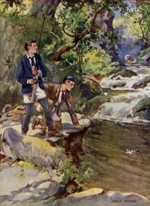 Łowienie pstrąga (kolor lito) autorstwa Archibald Bertram (after) Webb