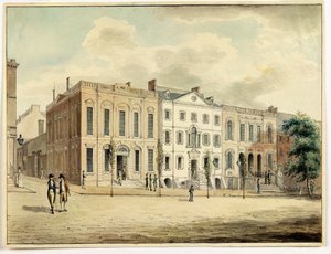 Północno-wschodni róg ulic Wall and William Street, Nowy Jork, 1798 (toaleta i atrament na papierze)