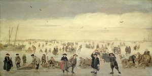 Scena zimowa z licznymi postaciami na lodzie, ok. 1600-31 (olej na desce)