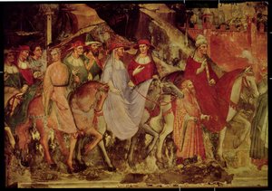 Historia papieża Aleksandra III (1105-81): Wejście papieża i cesarza Fryderyka Barbarossy (ok.1123-90) do Rzymu, 1407 (szczegół)