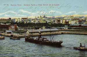 Północny dok i częściowy widok na miasto, Buenos Aires, Argentyna (zdjęcie kolorowe)