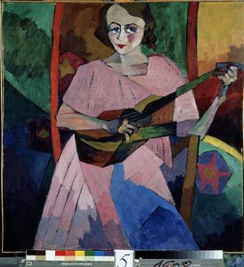 Kobieta z gitarą (Dama z gitarą). Obraz Aristarkha Wasiljewicza Lentulowa (Lentulov) (1882-1943), olej na płótnie autorstwa Aristarkh Vasilievic Lentulov