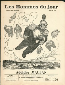 Okładka „”Mężczyźni Dnia””, ca. 1905 - Ilustracja Aristide Delannoy (1874-1911): Balony - Clemenceau George, Jaures Jean, Fallieres Armand (1841-1931), Maujan Adolphe (1853-1914) autorstwa Aristide Delannoy