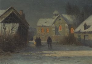 Msza o północy, noc Bożego Narodzenia w Bertincourt, Szampania autorstwa Armand Guery