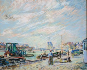 Widok na Quai Sully, obecnie nazywane Quai Henri IV, z Notre Dame w tle