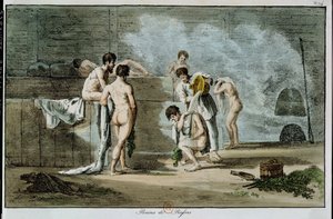 Rosyjscy mężczyźni w saunie, z Mores et Coutumes Russes, 1821 (kolorowa lito)