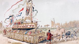 Królewska barka ciągnięta przez konie do kanału w XVI wieku autorstwa Armand Jean Heins