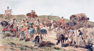 Wóz z eskortą w XV wieku, 1886 r. autorstwa Armand Jean Heins
