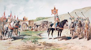 Krzyżowcy w marszu w XI w. z zaopatrzeniowym wozem konnym, 1886 r.