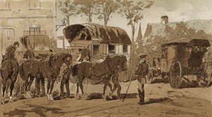 Wagon pocztowy, autokar Królewskiej Holenderskiej usługi kurierskiej i przewozu, Holandia, XIX wiek autorstwa Armand Jean Heins