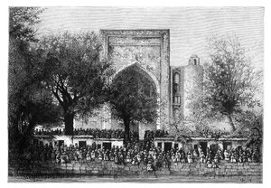 Zgromadzenie przed meczetem w Bucharze, Uzbekistan, 1895. autorstwa Armand Kohl
