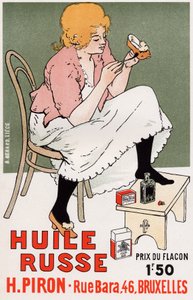 Styl życia. Moda. Rosyjski olej, naprawa obuwia. Plakat Armanda Rassenfosse, Belgia, c.1895 (plakat) autorstwa Armand Rassenfosse