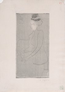 Femme assise avec chapeau a pióropusze (siedząca kobieta w kapeluszu z piórami) ok. 1893 r. (akwaforta) autorstwa Armand Séguin