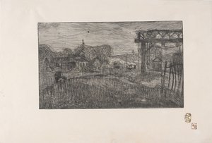 La Gare de Valmondois (dworzec kolejowy Valmondois) 1893 (akwaforta i ruletka) autorstwa Armand Séguin