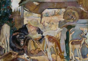 Św. Antoni wśród zwierząt, reż. Armando Spadini (1883-1925), olej na płycie, 66x96 cm