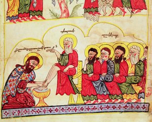 Ms 404 fol.7v Chrystus myjący nogi uczniom, XII-XIII w.
