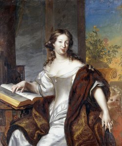 Portret Damy siedzącej długości 3/4, w białej sukni i pelerynie obszytej futrem, 169-