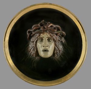 Tarcza z twarzą Meduzy, 1897 autorstwa Arnold Böcklin