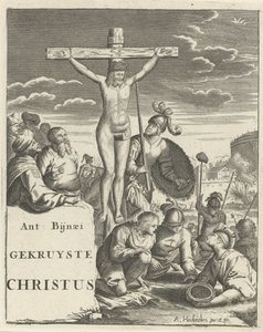 Chrystus na krzyżu Strona tytułowa dla: A. Byneus, Chrystus Ukrzyżowany, 1725 autorstwa Arnold Houbraken