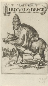 Pauza na świni Strona tytułowa dla: J. Lydius, Laetsten duyvels-dreck, 1687 autorstwa Arnold Houbraken