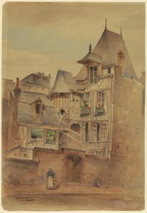 Rysunek, Scena uliczna ze średniowiecznymi domami, ok. 1885 r.