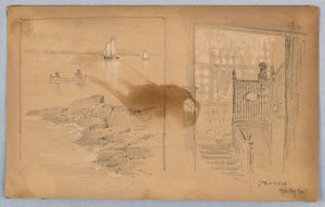 Szkic krajobrazu i klatki schodowej autorstwa Arnold William Brunner